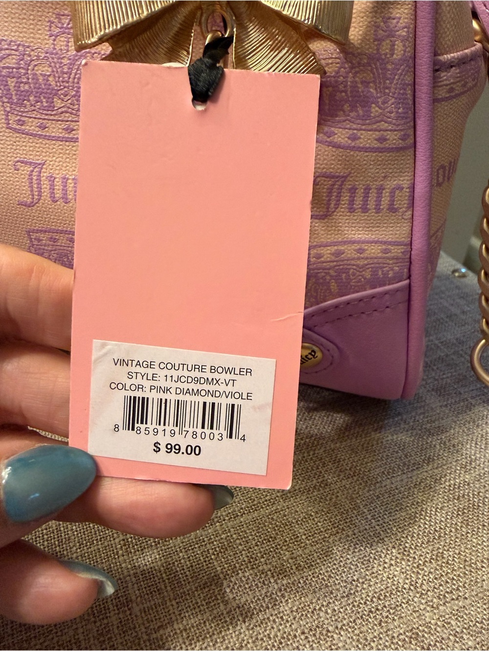 Exclusive Juicy Couture Pink and Cream Logo Bow Charm Crossbody Bag - Picture 13 of 13
